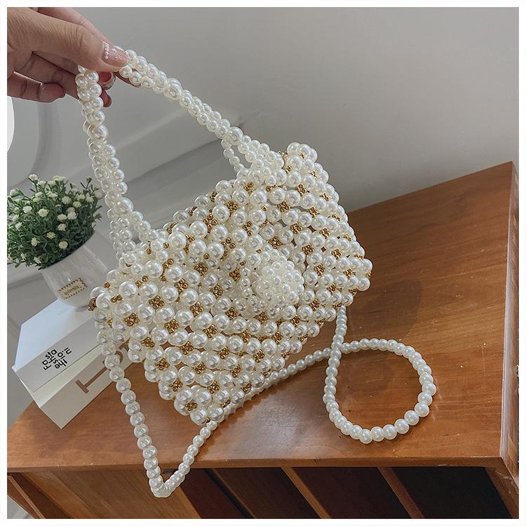 Popular Pearl Small Bag Women's New Fashion Design Hand-woven Beaded Handbag Shoulder Bag