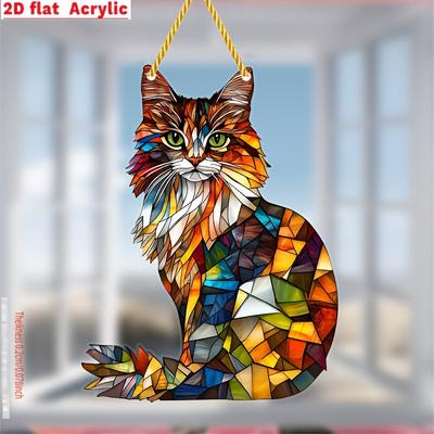 Durable Cat Pattern Pendant Safe Acrylic Window Decoration Colorful Cat Stained Glass Art Decor for Cat Lovers Acrylic Window, Durable Acrylic Sign