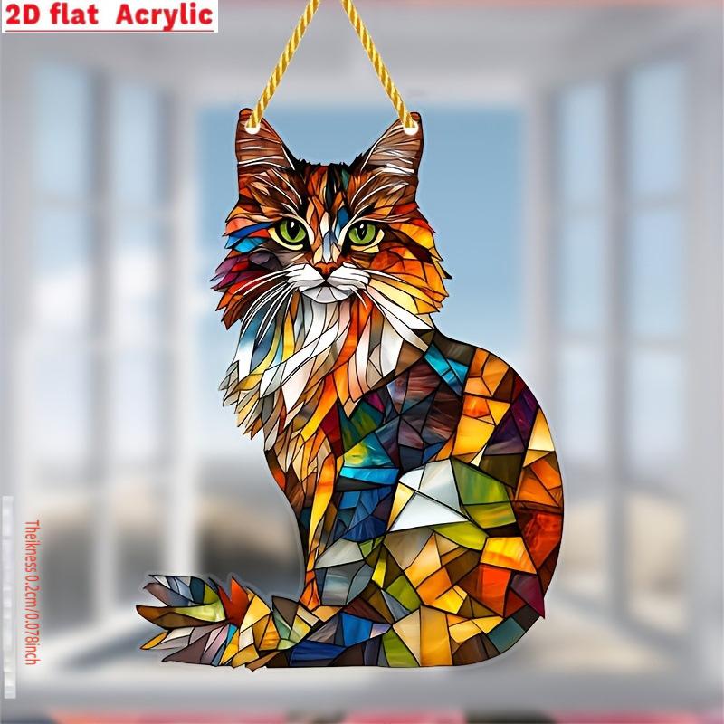 Durable Cat Pattern Pendant Safe Acrylic Window Decoration Colorful Cat Stained Glass Art Decor for Cat Lovers Acrylic Window, Durable Acrylic Sign
