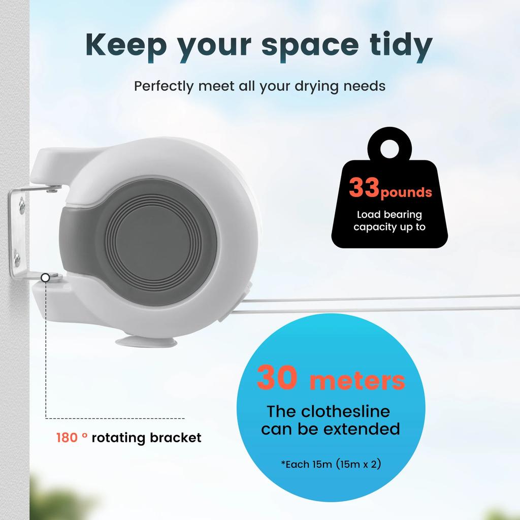 Double Line Clothesline Shrinkable Outdoor  Wall Mounted Clothes Line Heavy Duty Balcony Bathroom Invisible Clotheslin