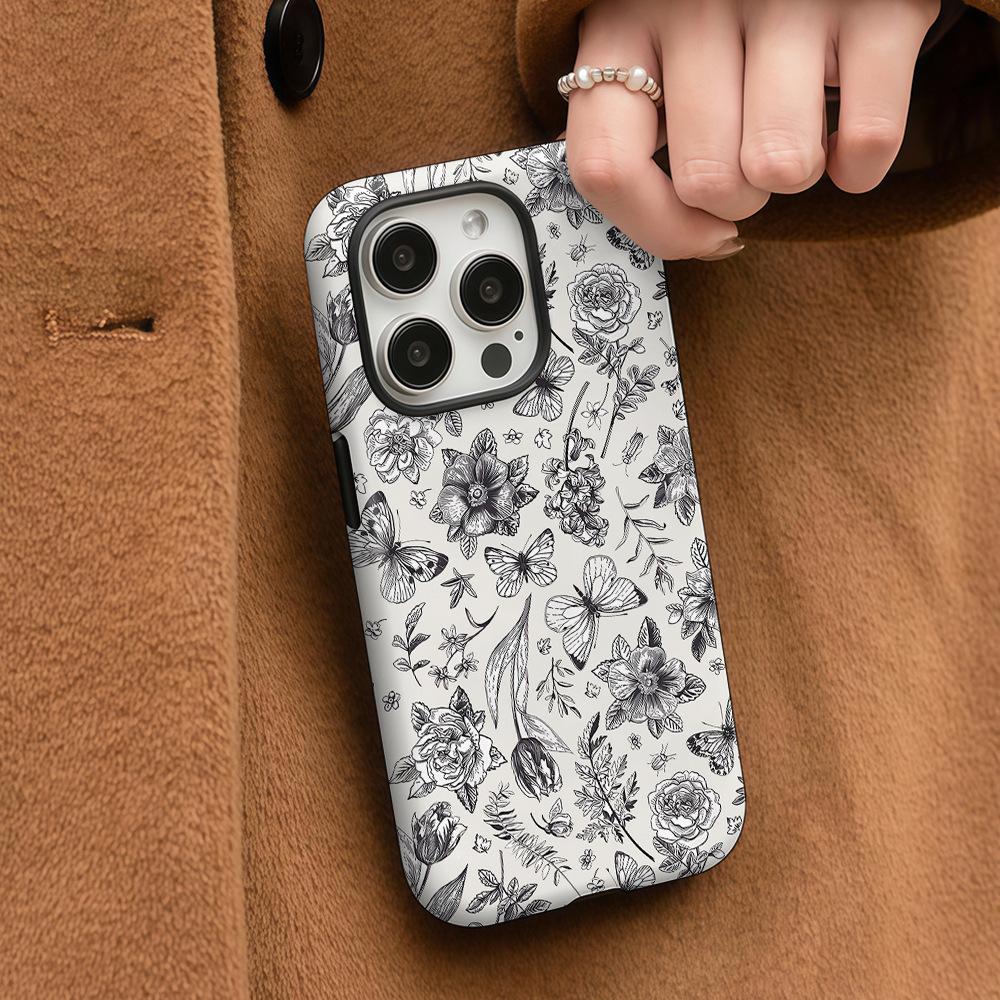 Anti-drop Film Mobile Phone Case Apple 16promax Retro Butterfly Flower ip17AIR Hot-selling 15 Hard Case
