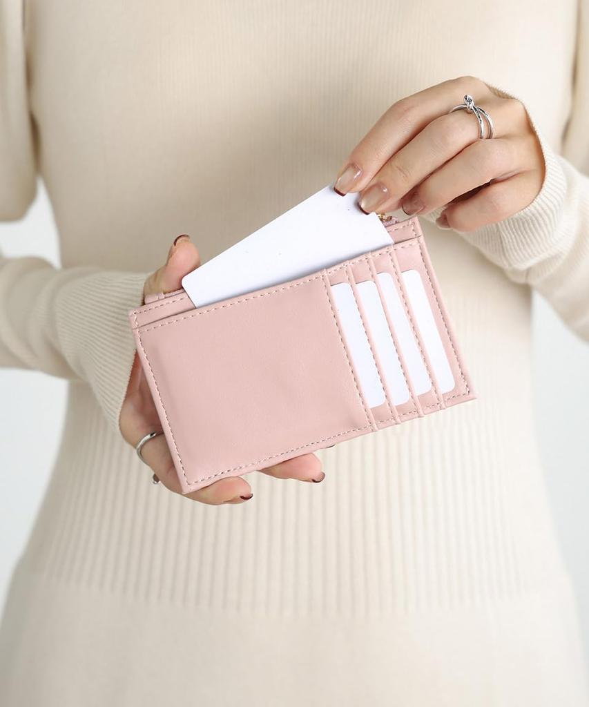 Alto Rose Pink Fragment Case for Women, Slim, Small, Quilted Wallet with Card Case, Coin Purse, Commuter Pass Holder, IC Card Storage, Gold Zipper,