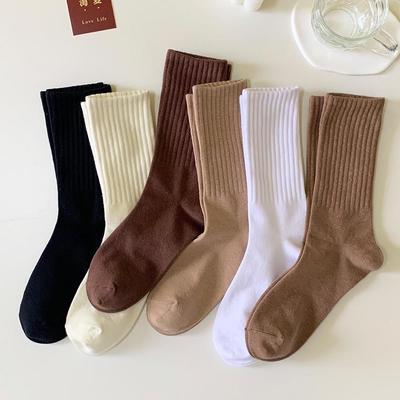Unisex Japanese Style Mid-Tube Socks - Solid Color, Korean-Style Sports & Casual Long Socks