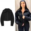 Veste Femme Élégante à Revers et Fermeture Éclair Manches Longues Coupe Cintrée Courte Veste d'Automne Chic Décontractée Streetwear