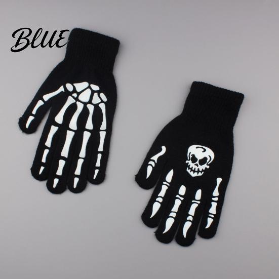 Stylish Scary Costume Accessories Halloween Glow‑In‑The‑Dark Skeleton Knit Gloves Luminous Skull Bone Print Flexible Finger Movement