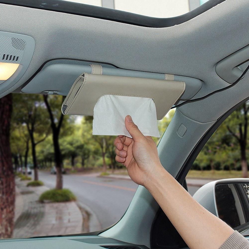 Universal Car Sun Visor Tissue Box PU Hanging Type Tissue Cover Auto Clip Holder Paper Napkin Holder Accessories