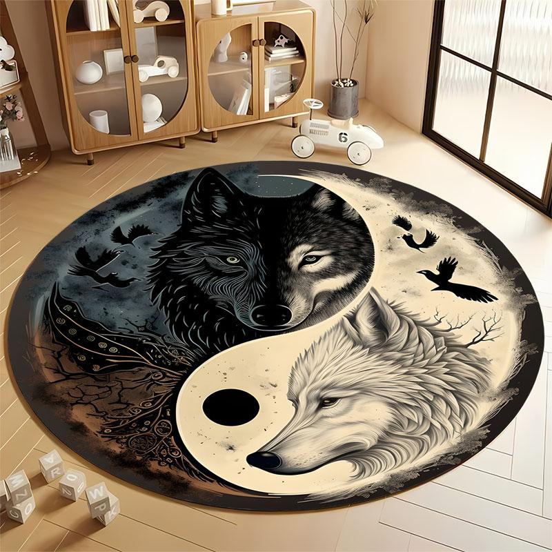 

Wolf Yin-Yang Rug: Perfect for Meditation Spaces round carpet for home sofa bedroom, gift Diameter 60cm