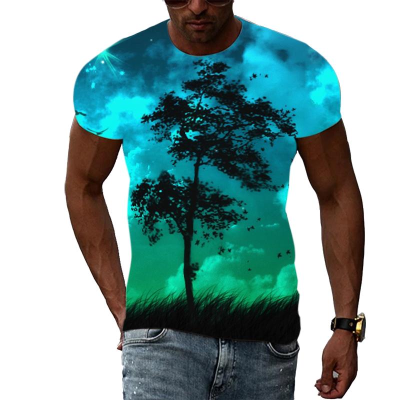 Summer Night Scene graphic t shirts Men Fashion Trend Creative Pattern T-shirt Hip Hop harajuku Handsome 3D Print t-shirts Tops