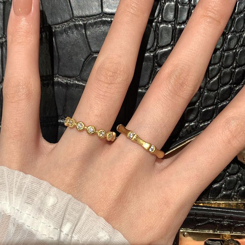 Classic Brushed Female Ring Antique Gold Craftsmanship Diamonds Bamboo-knots Couple's Rings for Women Party  Gift