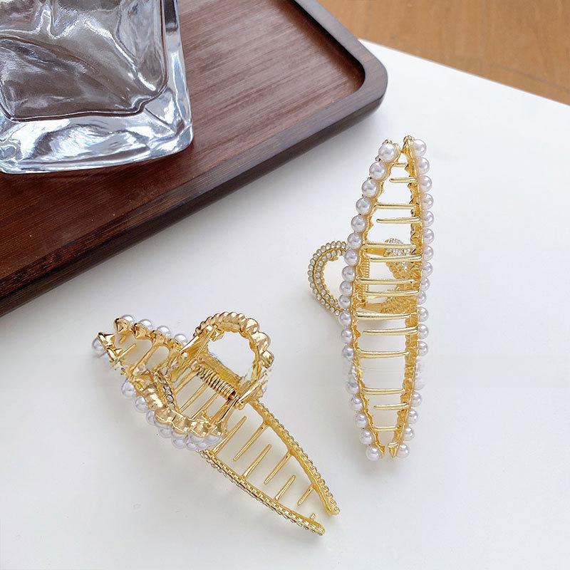 Style Elegant Korean Pearl Rhinestone Hair Claw Clip For Womens Updos Chic