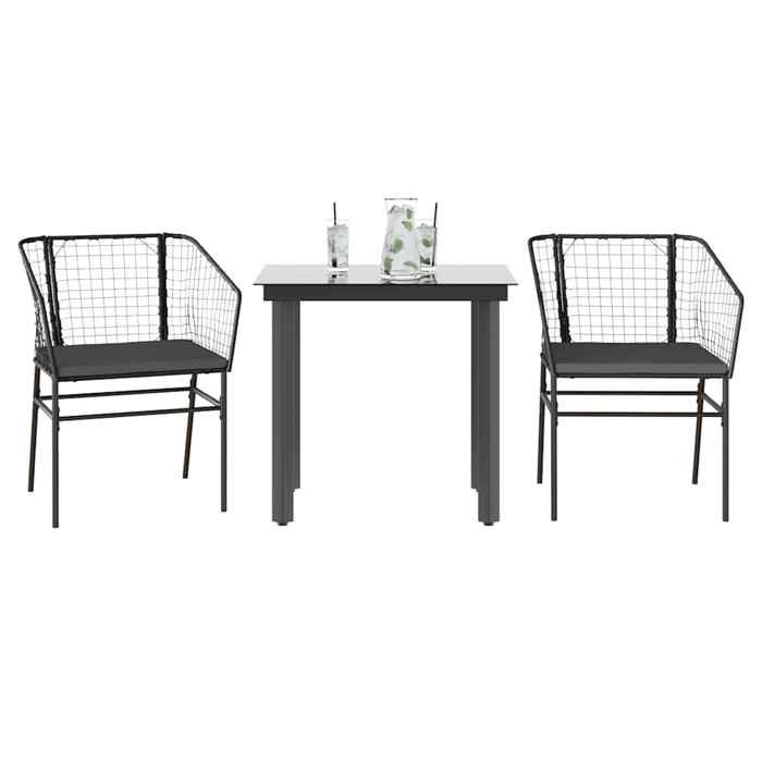 VidaXL Garden Dining Set and Cushions 3 Pcs Black Rattan Glass, Outdoor Dining Set, Furniture of 3334597