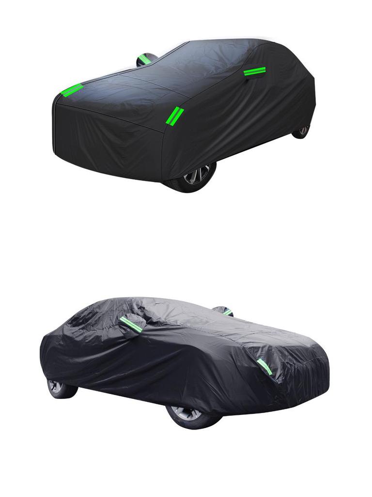 190T Black Polyester Car Cover: Waterproof, Sun Shade, Heat Insulation, Rainproof Protection.
