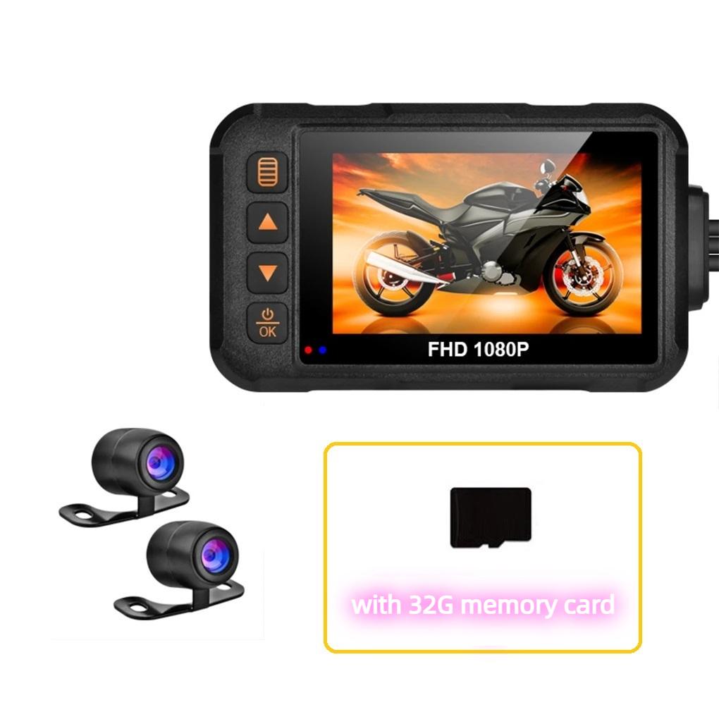 3palcová motocyklová palubní kamera, vodotěsná, 720P přední kamera, 480P zadní kamera, smyčkové nahrávání, HD noční vidění, záznamník do auta
