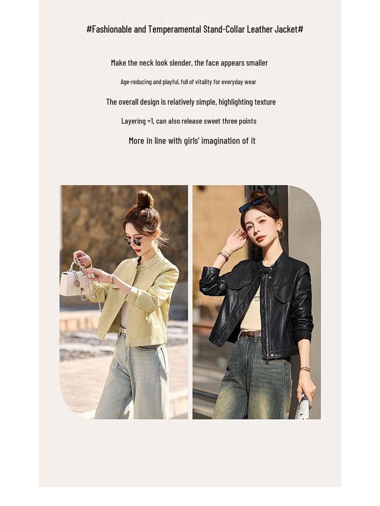 Women's Genuine Leather Baseball Jacket - Spring/Autumn 2025, Haining Sheepskin, Small Size, Short Coat.