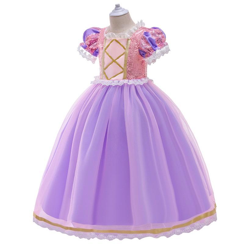 Girls Princess Dress Halloween Party Cosplay Costume Cotton Blend Formal Gown With Bow Ruffles