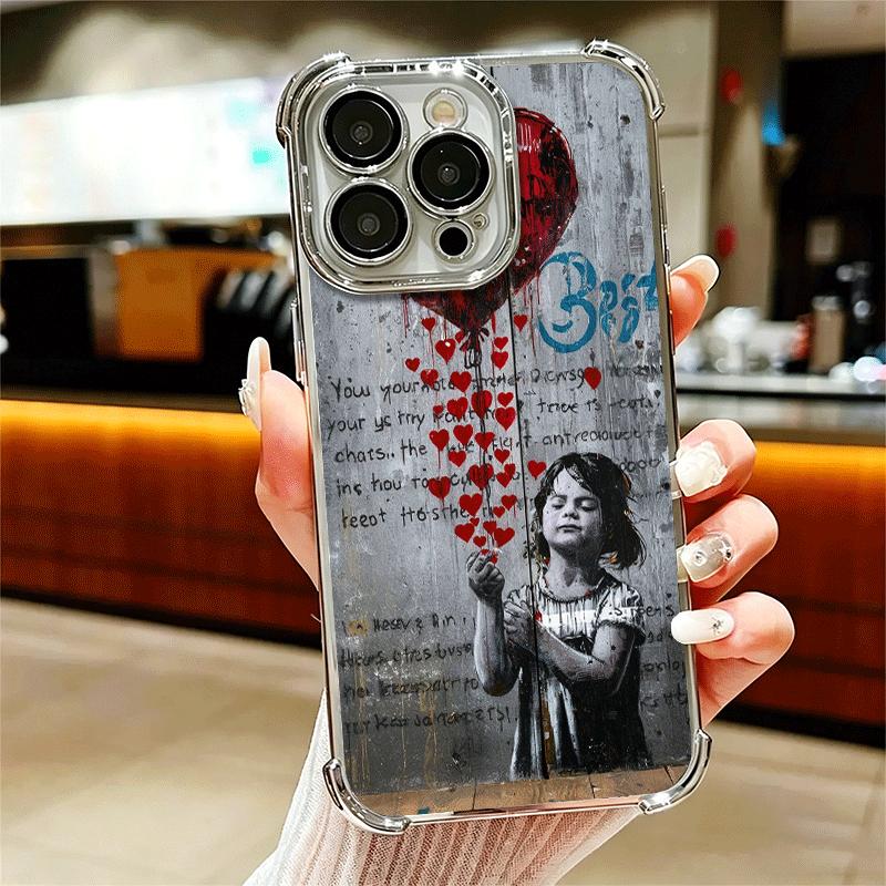 

B-Banksy Art Graffiti Artist Plating Phone Case For Iphone 16 17 Pro Max Air 16E 14 15 Plus 12 13 Mini Anti-Fall Airabag Cover iPhone 12