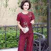 2024 Summer Plus-Size Imitation Ice Silk Two-Piece Suit for Middle-Aged & Elderly Women