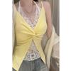 French lace design sense pure desire fake two pieces neck adjustable back v-neck sleeveless suspender women's top