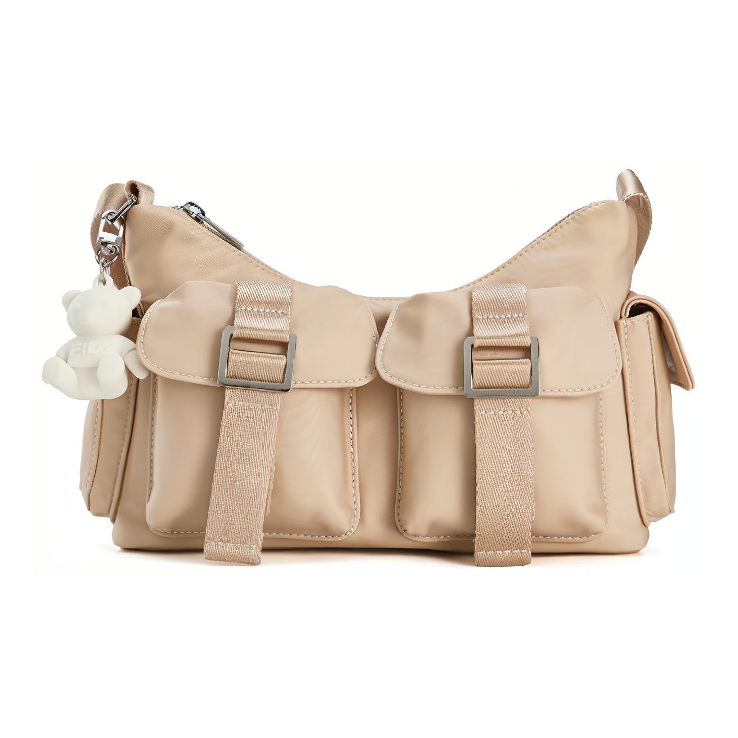 

New FILA ORIGINALE Fabric Shoulder Bag, Crossbody Bag Mini Women s Wheat Camel Khaki F13W449164FDK 26.4*7.6*17.0CM