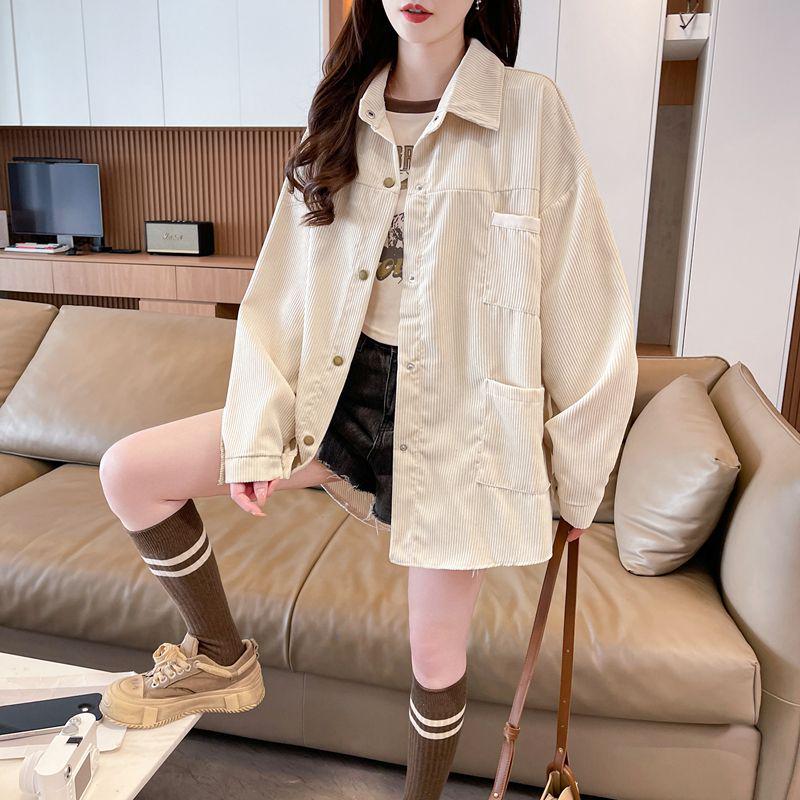 Damska koszula sztruksowa z długim rękawem 2025 w dużych rozmiarach - Wiosna/Jesień Niszowy design