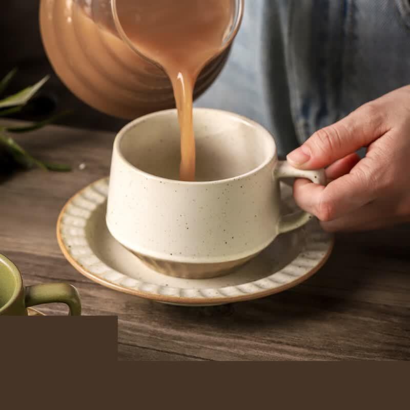 De Ou Xing Guang Retro Ceramic Coffee Cup and Saucer Set