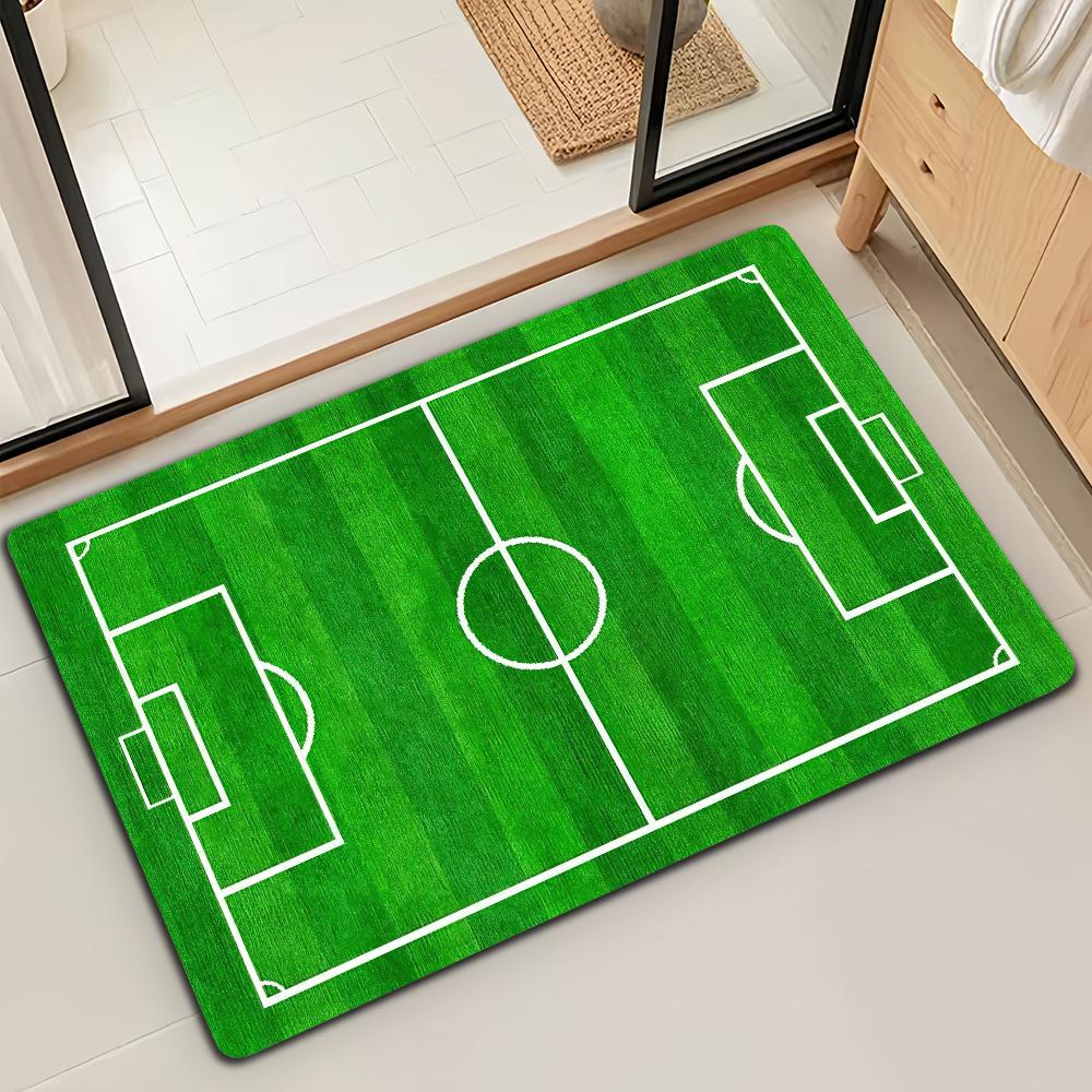 Green Football Pitch Footbal Field Bath Microfiber Decorative Versatile Flannel Floor Door Mat Quick Dry Absorbent Non-slip Sole
