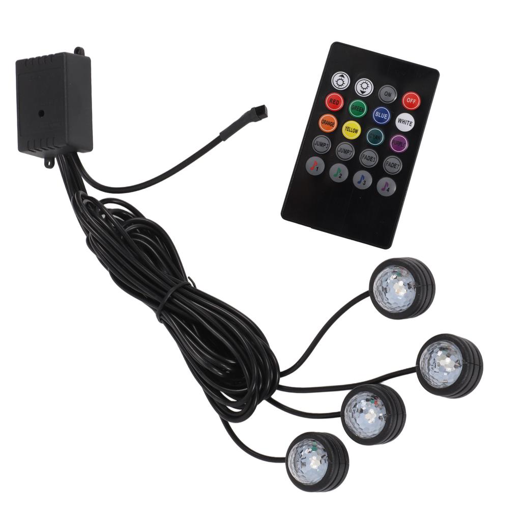 Car Interior Footwell Ambient Light RGB 7 Color RF Remote Sound Control for House Party Celebration