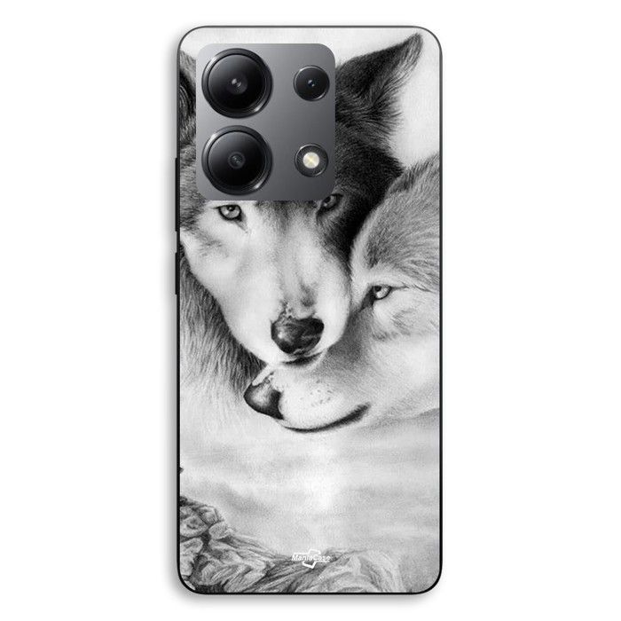 Coque de téléphone - MANIACASE - Xiaomi Redmi Note 13 4G - Silicone TPU - Noir et blanc - Motif loup et louve