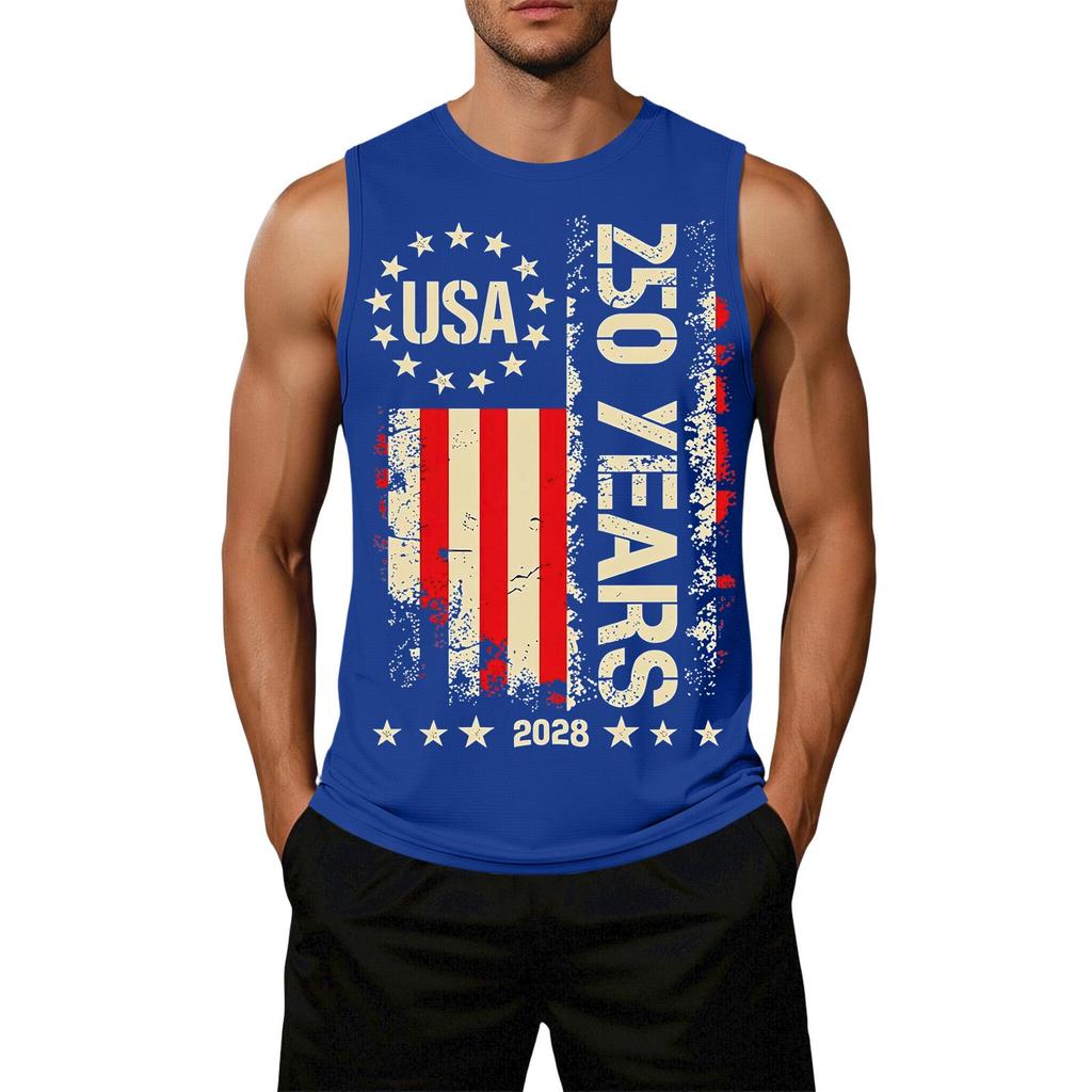Men's Loose Fit Sleeveless Casual Top Flag Print Semi-Quincentennial USA 250 Years Graphic Tank Shirt Summer Wear