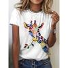 Crew Neck Short Sleeve Watercolor Giraffe Floral Print T Shirt Women's Outfits Casual Daily Wear Summer Lady Clothes