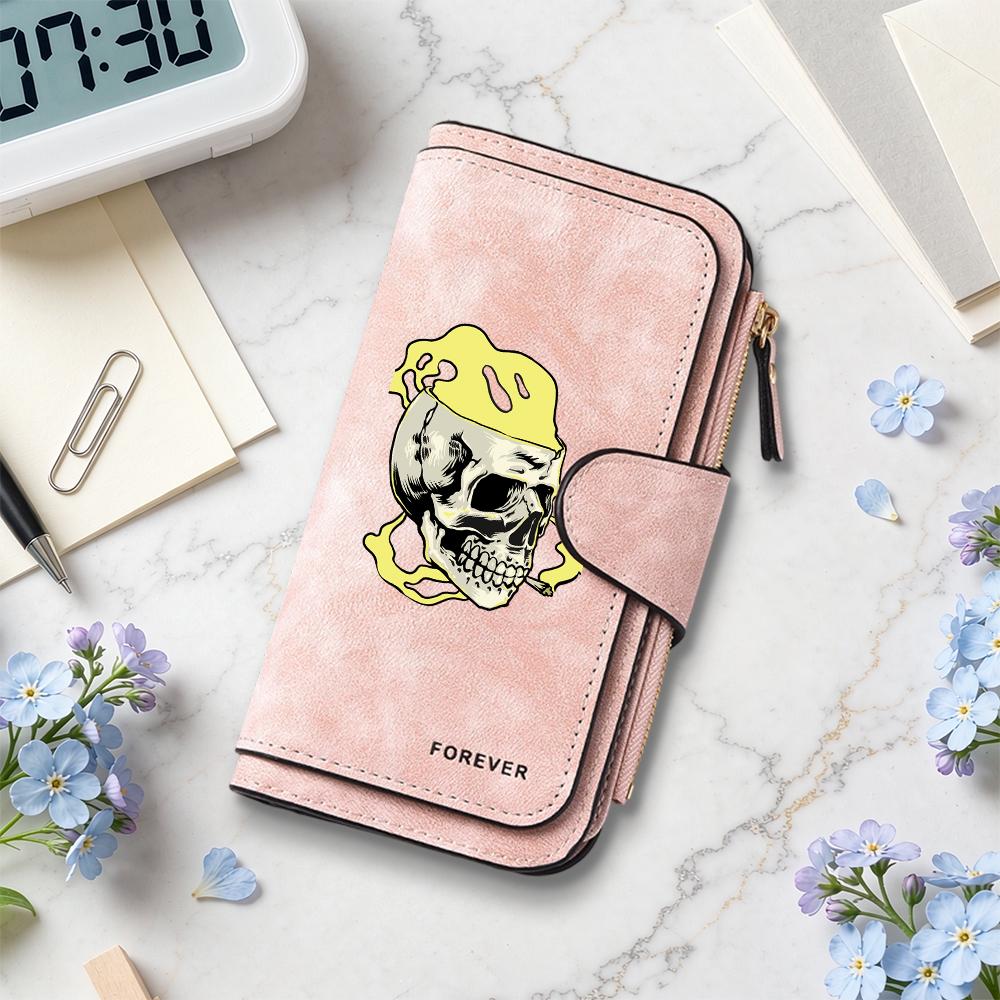 Gothic Skull Print Long Wallet Fashion PU Leather Card Holder Casual Daily Money Purse for Men Women
