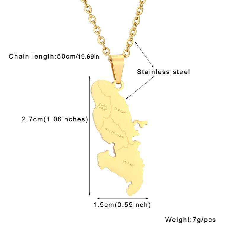 Stainless Steel Martinique Map Pendant Necklace Women Men Fashion Jewelry Silver/Gold Color Patriotism Country Choker