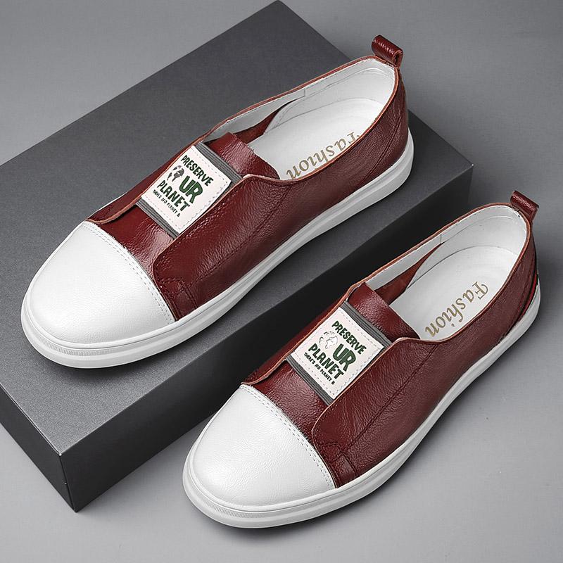 Fashion Lightweight Mens Casual Leather Loafers Non Slip Walking Flats Breathable Outdoor Slip on Casual Shoes Man Work Driving Footwear