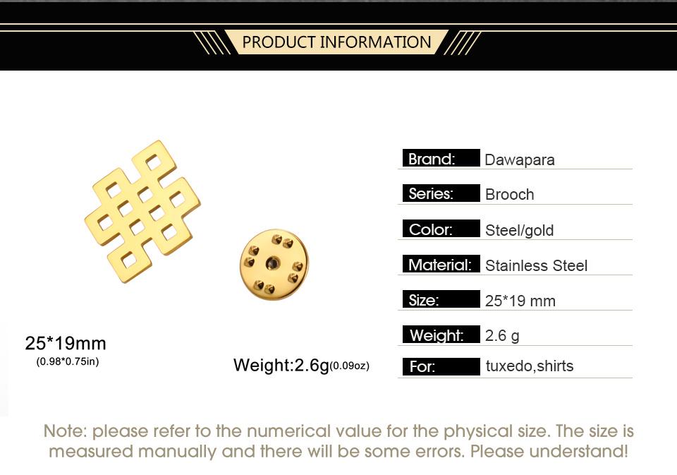 Dawapara Vintage Endless Knot Symbol Brooches Good Luck Chinese Knot Brooch Lapel Pin Stainless Steel Accessories