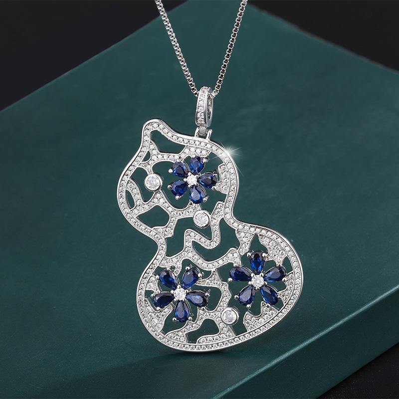 Ювелирные изделия Медное дно Позолоченное Ветер Ретро Имитация цвета Сокровище Двухцветный камень Бриллиант Тыква Кулон Ожерелье