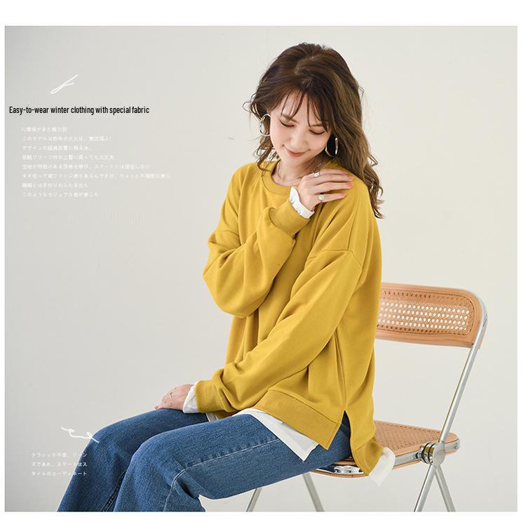 Dámské 2021 Jaro/Podzim Froté Dvoudílný Styl Středně Dlouhé Volné Ležérní Trendy Mikiny Pulovry, K dispozici Plus Size.