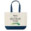 Tote bag - PLANETEE - Merci Bibliothécaire Inoubliable - Coton 40x45 cm - Grand format bleu - Fabriqué en France