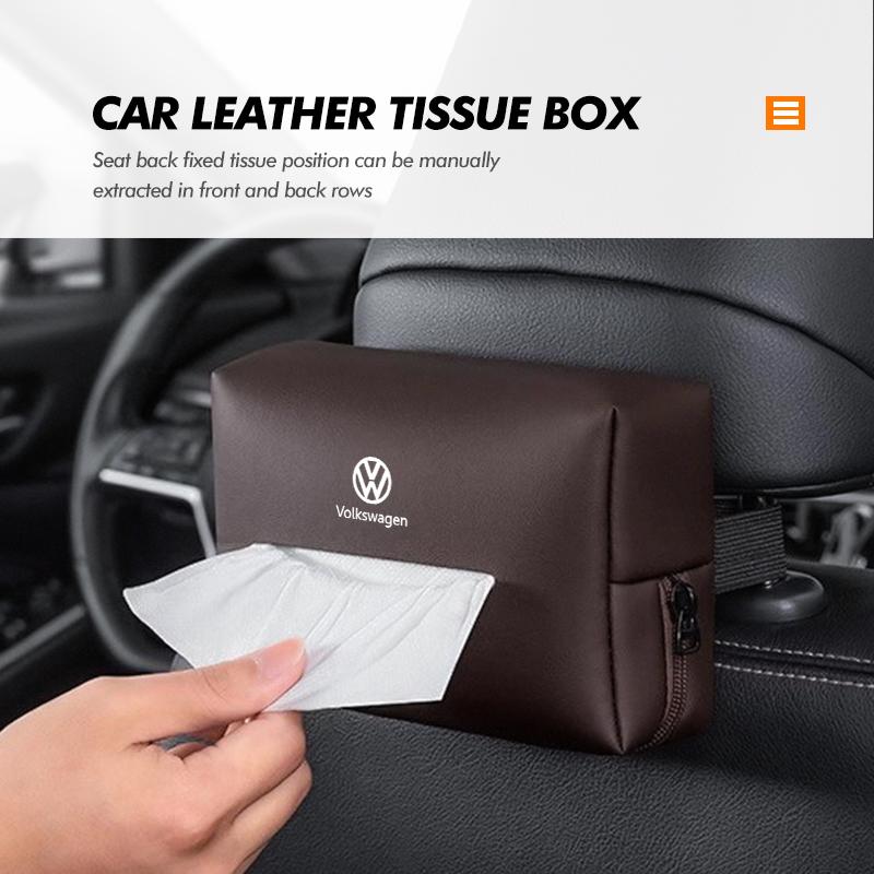 For Volkswagen VW Car Leather Tissue Box Universal Auto Seat Back Tissue Holder Scirocco Passat Polo B5 B6 B7 CC Tiguan Sharan Zj4