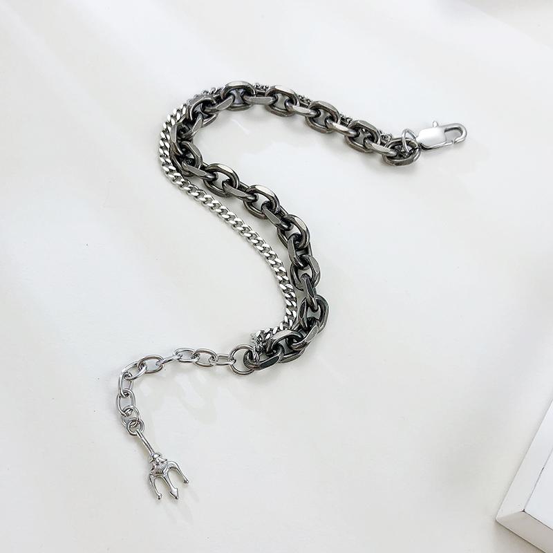 Vnox Vintage Stacked Chain Bracelets for Men Women, Retro Rolo Links Wristband With Trident Charm, Simple Layered Jewelry