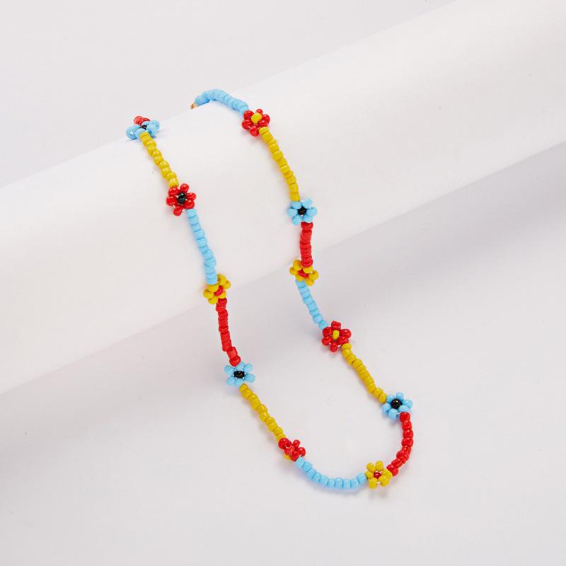 Bohemian Floral Rice Bead Necklace - Colorful Women's Beach Accessory
