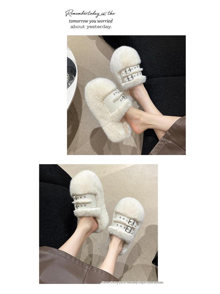 2025 Autumn/Winter Women's Plush Platform Slippers - Cozy Cotton, Thick Sole, Closed Toe