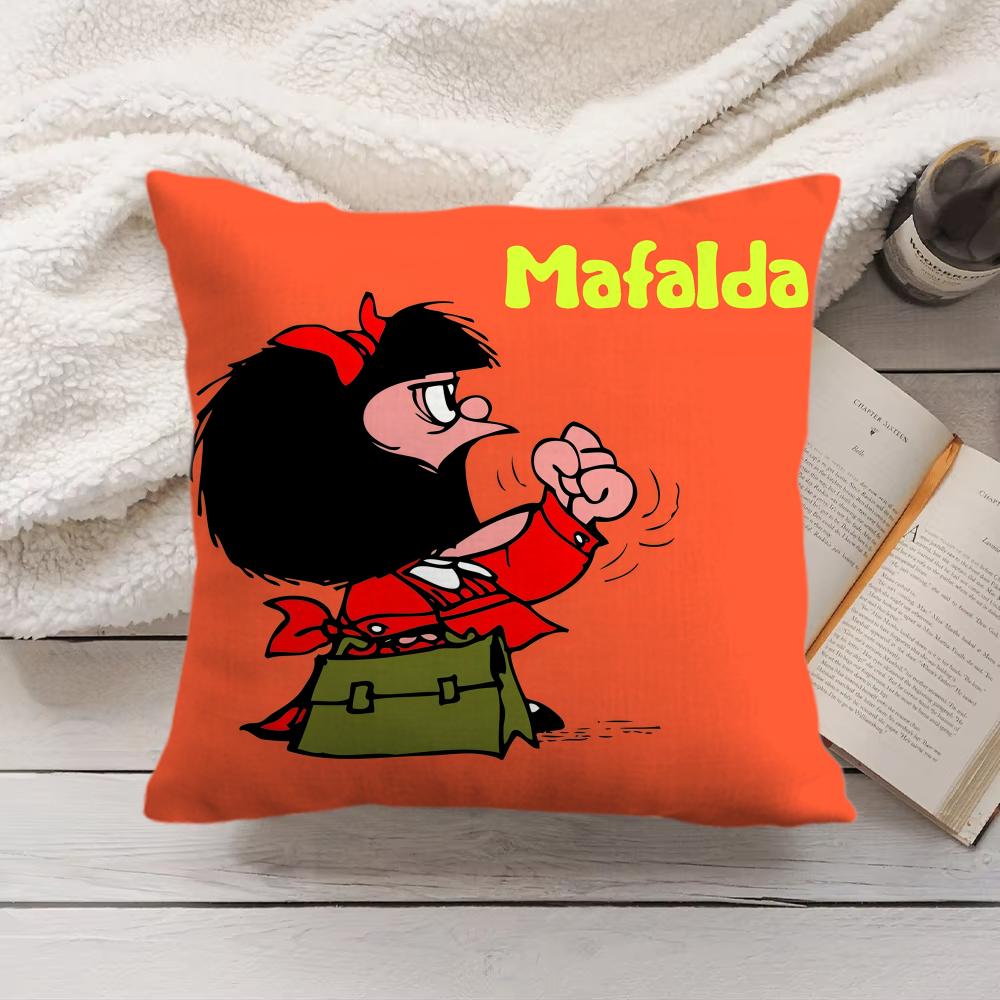 M-Mafalda Cartoon Cute Cushion Cover Silky Short Plush Invisible Zipper Dustproof Sofa Pillow Case For Home Decor