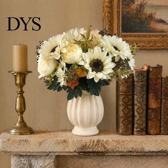 Realistic Silk Flowers for Wedding Centerpieces Sunflower Artificial Flowers, Fake Bouquet Home, Rustic Faux Arrangements Table Decor Fabric