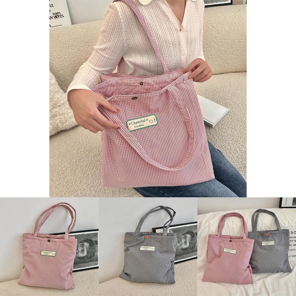 Fashionable Korean Style Plaid Double Pocket Shoulder Bag For Casual Daily Use