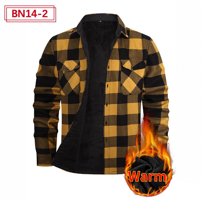 Pánská evropská a americká plus sametová silná teplá košile s dlouhým rukávem: Podzim zima