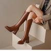 Women's Knee-high Boots Luxury Pointe Toe Leather Boots Fashion Thick Heel High Heel Boot Knight Booties Women Winter Long Boots