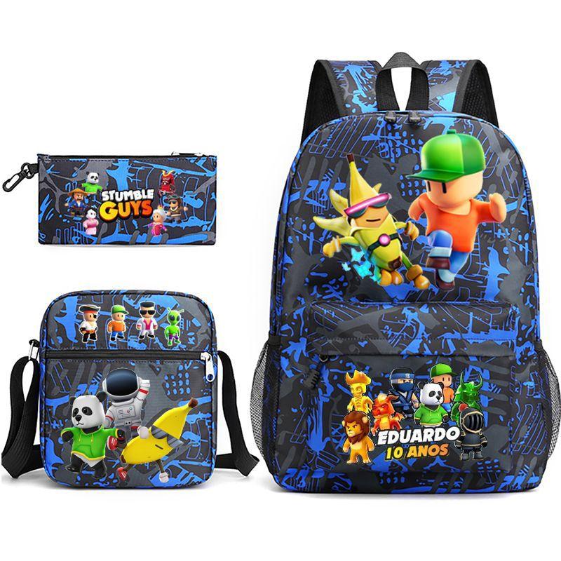 Large Capacity Schoolbag with Shoulder Strap; Student Three-piece Pencil Case Set