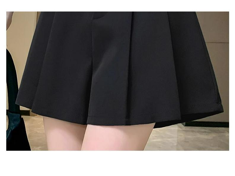 Women's High Waist Pleated A-Line Wide-Leg Shorts - Large Size, Black, Summer Versatile Skirt-Style Pants