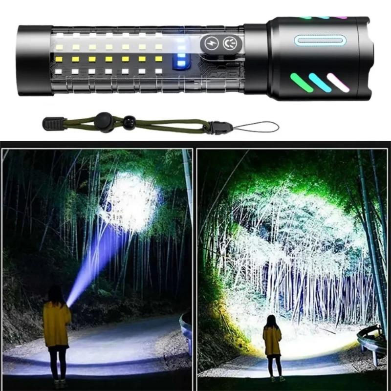 White Laser Most Powerful LED Flashlight Built-in Battery Shot Long 3000M Tactical Portable Lantern with Fluorescent Strip