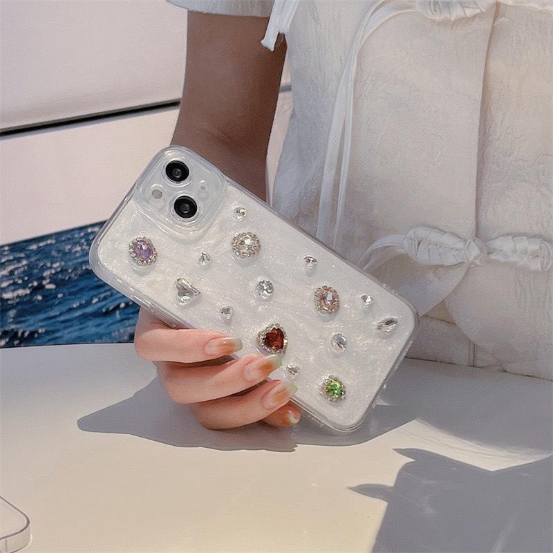 Apple Wind Small Fresh Mobile Phone Case For Iphone17Promax Rhinestone 16 Gemstones 14 Soft 15 Niche 8